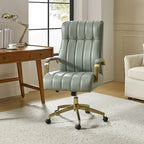 Mid-Century Modern Vegan Leather Office Chair - Swivel Tilting Ergonomic Desk Chair with Channel Tufted Design & Adjustable Height