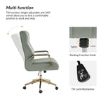 Mid-Century Modern Vegan Leather Office Chair - Swivel Tilting Ergonomic Desk Chair with Channel Tufted Design & Adjustable Height