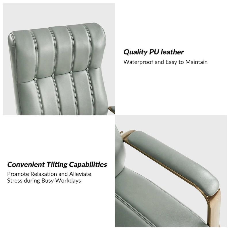 Mid-Century Modern Vegan Leather Office Chair - Swivel Tilting Ergonomic Desk Chair with Channel Tufted Design & Adjustable Height