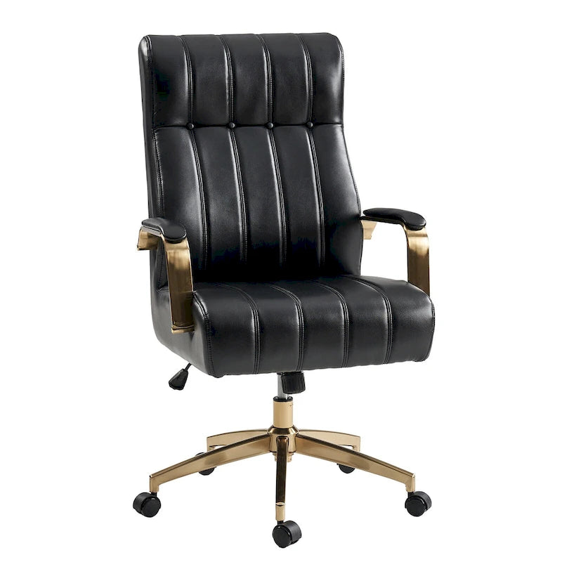 Mid-Century Modern Vegan Leather Office Chair - Swivel Tilting Ergonomic Desk Chair with Channel Tufted Design & Adjustable Height