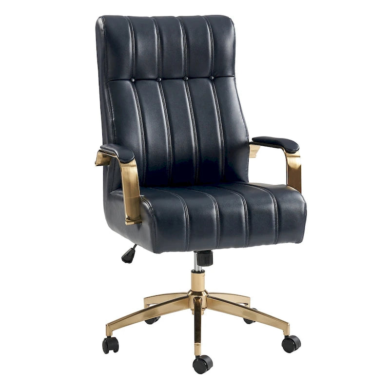 Mid-Century Modern Vegan Leather Office Chair - Swivel Tilting Ergonomic Desk Chair with Channel Tufted Design & Adjustable Height