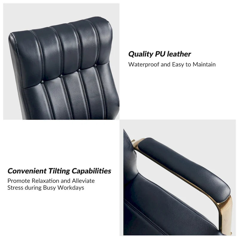 Mid-Century Modern Vegan Leather Office Chair - Swivel Tilting Ergonomic Desk Chair with Channel Tufted Design & Adjustable Height