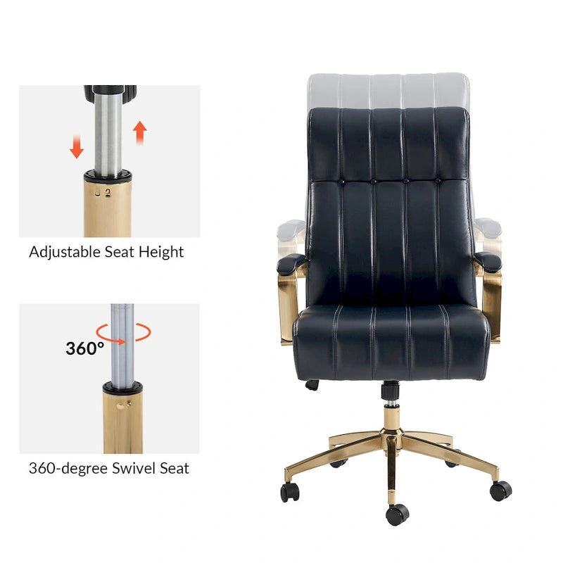 Mid-Century Modern Vegan Leather Office Chair - Swivel Tilting Ergonomic Desk Chair with Channel Tufted Design & Adjustable Height