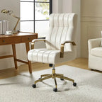 Mid-Century Modern Vegan Leather Office Chair - Swivel Tilting Ergonomic Desk Chair with Channel Tufted Design & Adjustable Height