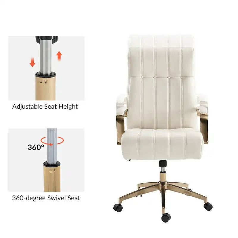 Mid-Century Modern Vegan Leather Office Chair - Swivel Tilting Ergonomic Desk Chair with Channel Tufted Design & Adjustable Height