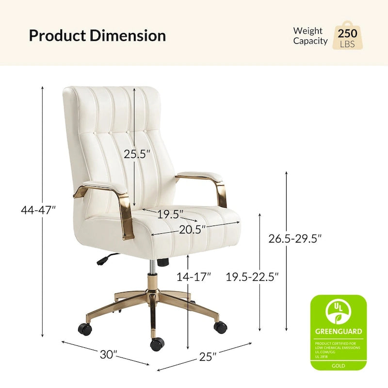 Mid-Century Modern Vegan Leather Office Chair - Swivel Tilting Ergonomic Desk Chair with Channel Tufted Design & Adjustable Height