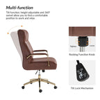 Mid-Century Modern Vegan Leather Office Chair - Swivel Tilting Ergonomic Desk Chair with Channel Tufted Design & Adjustable Height