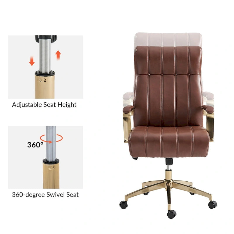 Mid-Century Modern Vegan Leather Office Chair - Swivel Tilting Ergonomic Desk Chair with Channel Tufted Design & Adjustable Height