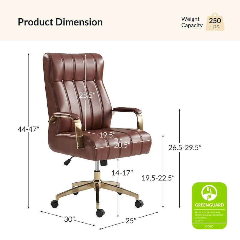 Mid-Century Modern Vegan Leather Office Chair - Swivel Tilting Ergonomic Desk Chair with Channel Tufted Design & Adjustable Height