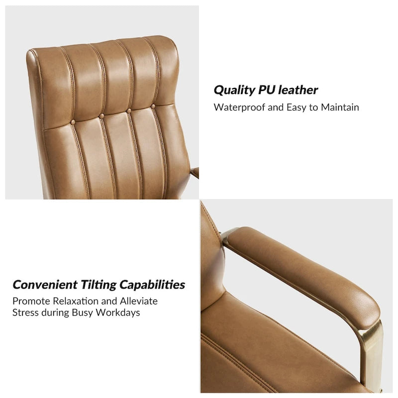 Mid-Century Modern Vegan Leather Office Chair - Swivel Tilting Ergonomic Desk Chair with Channel Tufted Design & Adjustable Height