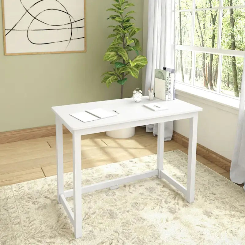 39.5" Writing Desk with Solid Wood Legs - Modern Home Office Study Table with Engineered Wood Top - Non-Toxic Finish