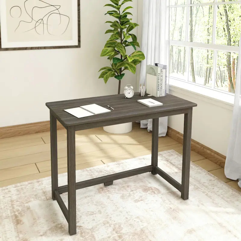 39.5" Writing Desk with Solid Wood Legs - Modern Home Office Study Table with Engineered Wood Top - Non-Toxic Finish