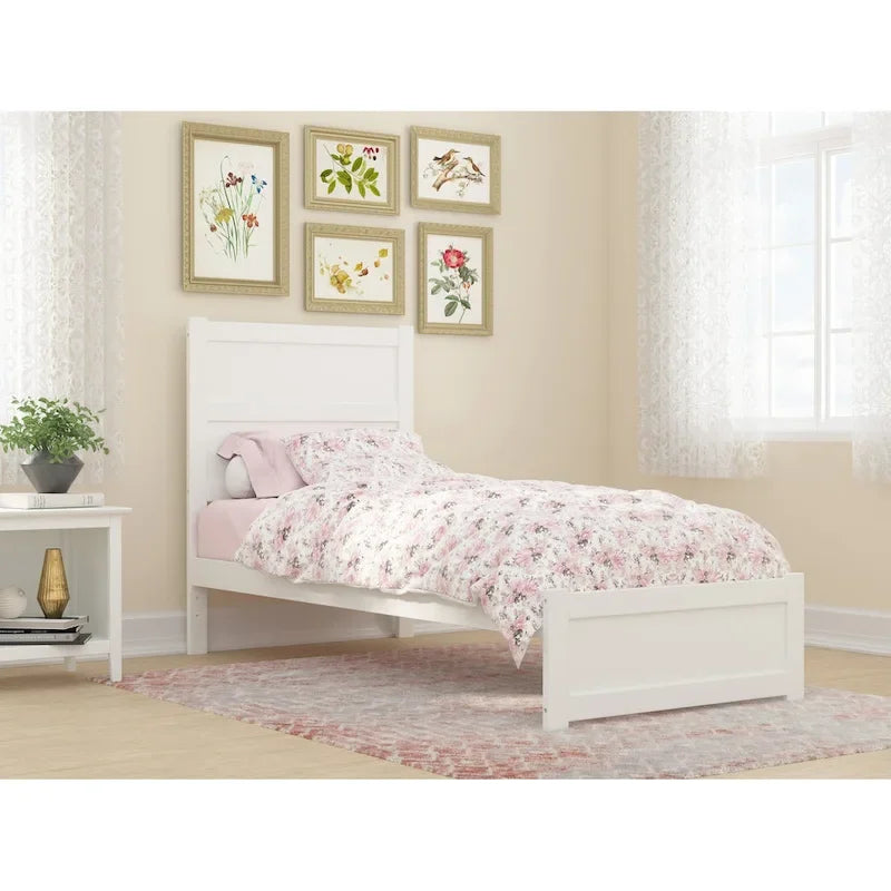 NoHo Twin Extra Long Bed with Footboard in White