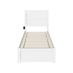 Twin XL Platform Bed White Wood with Footboard USB Charging Station Mid-Century Modern 81.5" 600lbs Capacity