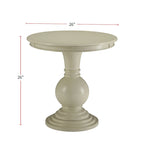 26" Round Pedestal Side Table - Antique White Wooden Accent Table with Ball Base - 26" Height