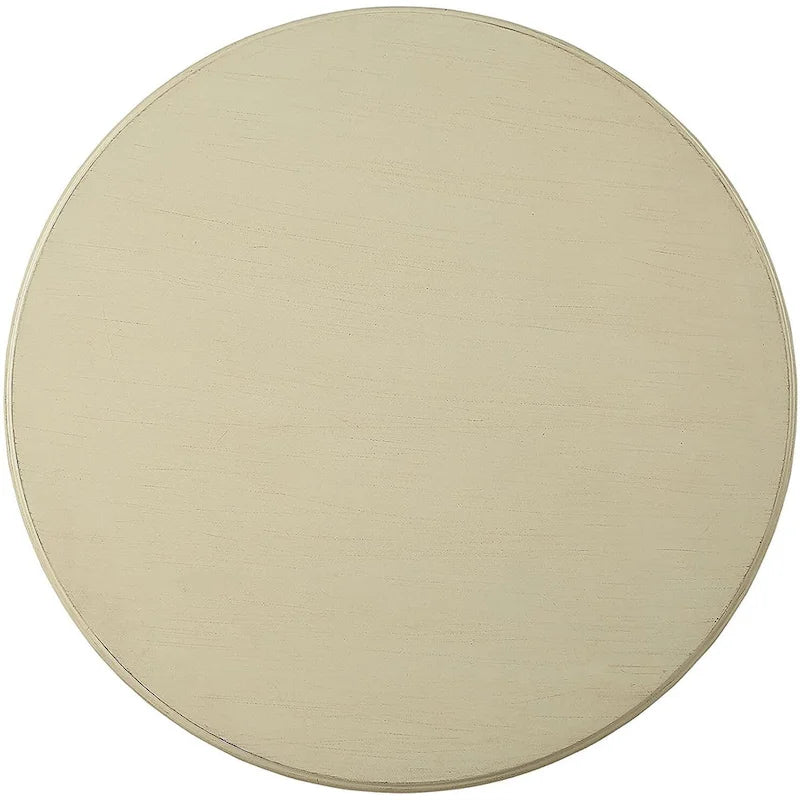 26" Round Pedestal Side Table - Antique White Wooden Accent Table with Ball Base - 26" Height
