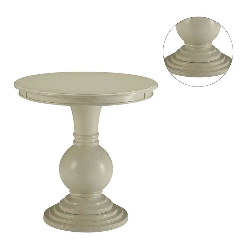 26" Round Pedestal Side Table - Antique White Wooden Accent Table with Ball Base - 26" Height