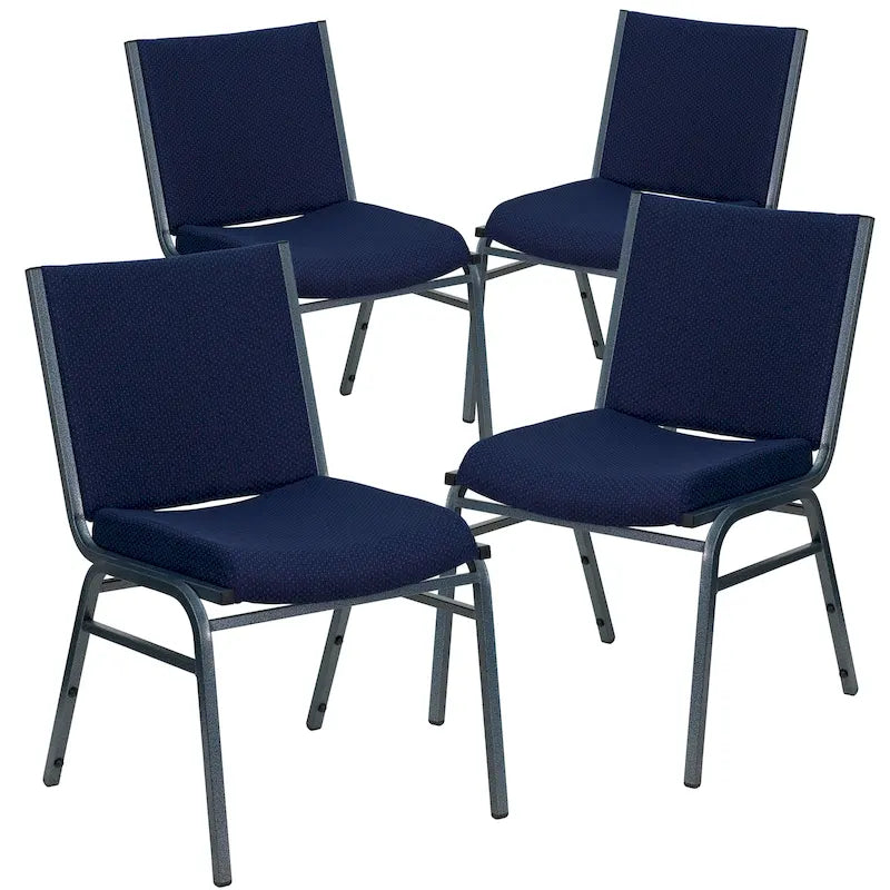 Heavy Duty Stackable Chairs Set of 4 - Gray Vinyl Padded Seat - 550 lb Capacity - 21D x 19.75W x 31.25H - Commercial Grade