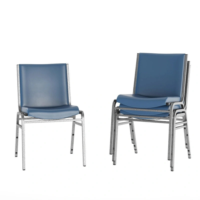 Heavy Duty Stackable Chairs Set of 4 - Gray Vinyl Padded Seat - 550 lb Capacity - 21D x 19.75W x 31.25H - Commercial Grade