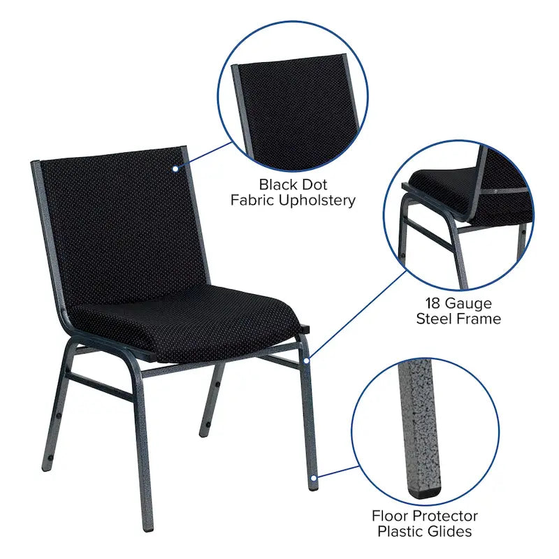 Heavy Duty Stackable Chairs Set of 4 - Gray Vinyl Padded Seat - 550 lb Capacity - 21D x 19.75W x 31.25H - Commercial Grade