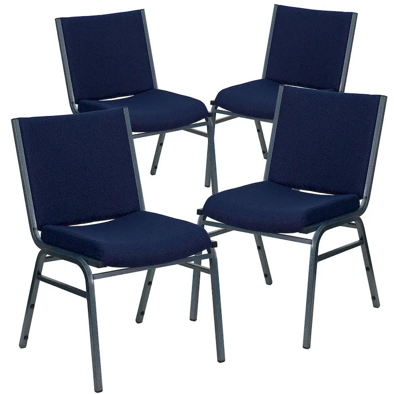 Heavy Duty Stackable Chairs Set of 4 - Gray Vinyl Padded Seat - 550 lb Capacity - 21D x 19.75W x 31.25H - Commercial Grade