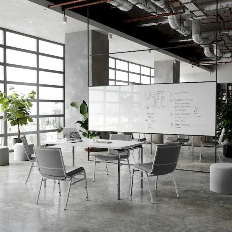 Heavy Duty Stackable Chairs Set of 4 - Gray Vinyl Padded Seat - 550 lb Capacity - 21D x 19.75W x 31.25H - Commercial Grade