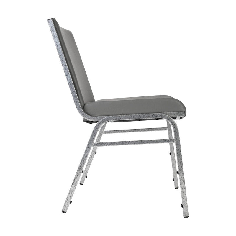 Heavy Duty Stackable Chairs Set of 4 - Gray Vinyl Padded Seat - 550 lb Capacity - 21D x 19.75W x 31.25H - Commercial Grade