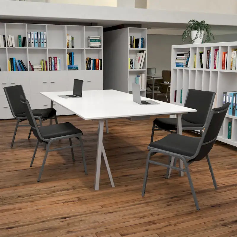 Heavy Duty Stackable Chairs Set of 4 - Gray Vinyl Padded Seat - 550 lb Capacity - 21D x 19.75W x 31.25H - Commercial Grade