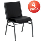 Heavy Duty Stackable Chairs Set of 4 - Gray Vinyl Padded Seat - 550 lb Capacity - 21D x 19.75W x 31.25H - Commercial Grade