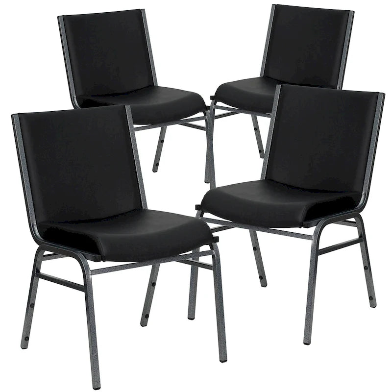 Heavy Duty Stackable Chairs Set of 4 - Gray Vinyl Padded Seat - 550 lb Capacity - 21D x 19.75W x 31.25H - Commercial Grade