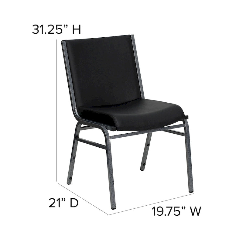 Heavy Duty Stackable Chairs Set of 4 - Gray Vinyl Padded Seat - 550 lb Capacity - 21D x 19.75W x 31.25H - Commercial Grade
