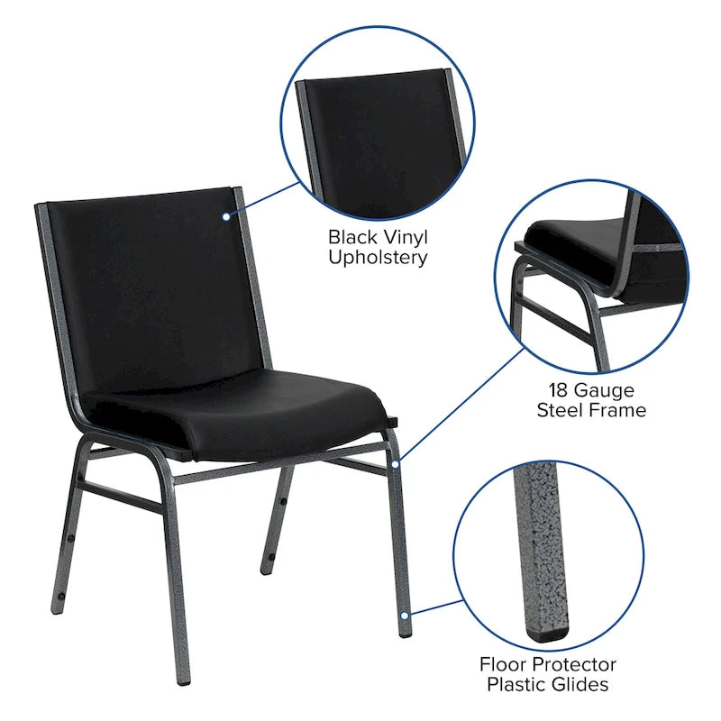Heavy Duty Stackable Chairs Set of 4 - Gray Vinyl Padded Seat - 550 lb Capacity - 21D x 19.75W x 31.25H - Commercial Grade