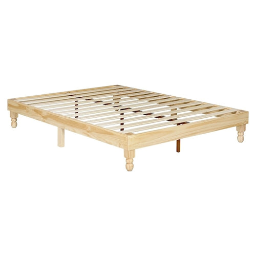 12 Inch Solid Pinewood Platform Bed Frame with Wooden Slats - Full Size Natural Finish - No Box Spring Needed - Easy Assembly