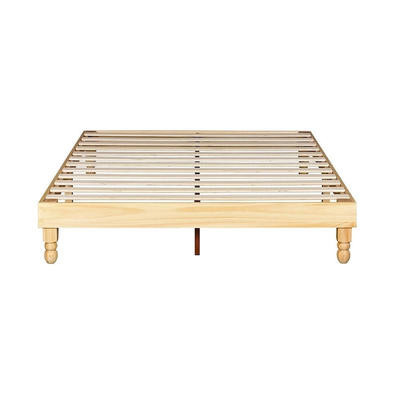 12 Inch Solid Pinewood Platform Bed Frame with Wooden Slats - Full Size Natural Finish - No Box Spring Needed - Easy Assembly