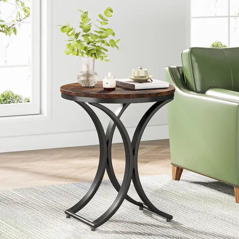 White Gold Side Table Round End Table Modern Small Coffee Table Accent C Table
