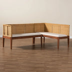 Tabanan Modern Bohemian Nautral Brown Rattan and Brown Acacia Wood 2-Piece Dining Nook Banquette Set