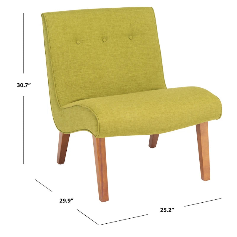 Mid-Century Modern Accent Chair Armless Slipper Chair - Forest Green Linen Upholstery 24.8"W x 30.7"D x 30.9"H