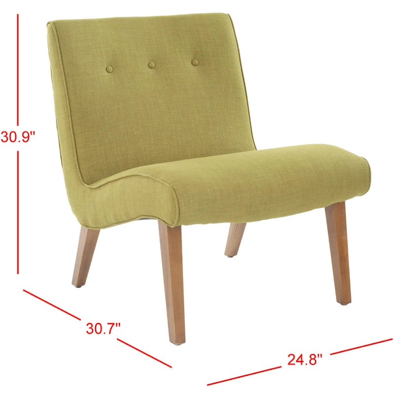 Mid-Century Modern Accent Chair Armless Slipper Chair - Forest Green Linen Upholstery 24.8"W x 30.7"D x 30.9"H