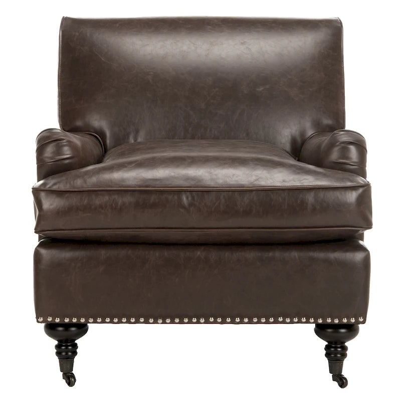 Transitional Club Chair with Nailhead Trim - 29W x 34D x 31.5H - Espresso Legs with Casters