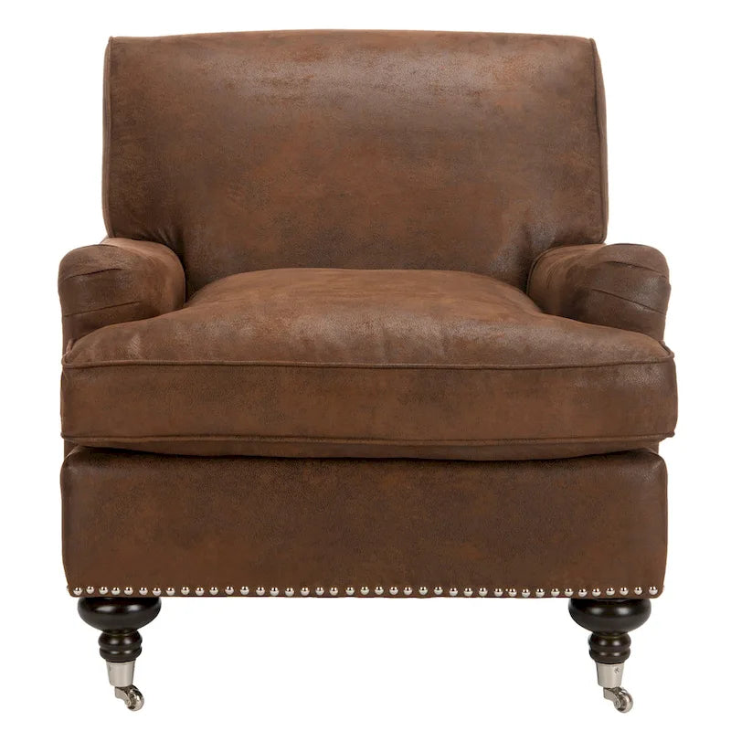 Transitional Club Chair with Nailhead Trim - 29W x 34D x 31.5H - Espresso Legs with Casters