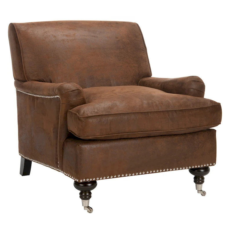 Transitional Club Chair with Nailhead Trim - 29W x 34D x 31.5H - Espresso Legs with Casters