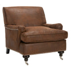 Transitional Club Chair with Nailhead Trim - 29W x 34D x 31.5H - Espresso Legs with Casters