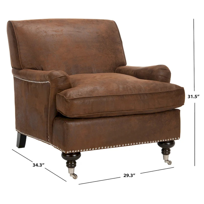 Transitional Club Chair with Nailhead Trim - 29W x 34D x 31.5H - Espresso Legs with Casters