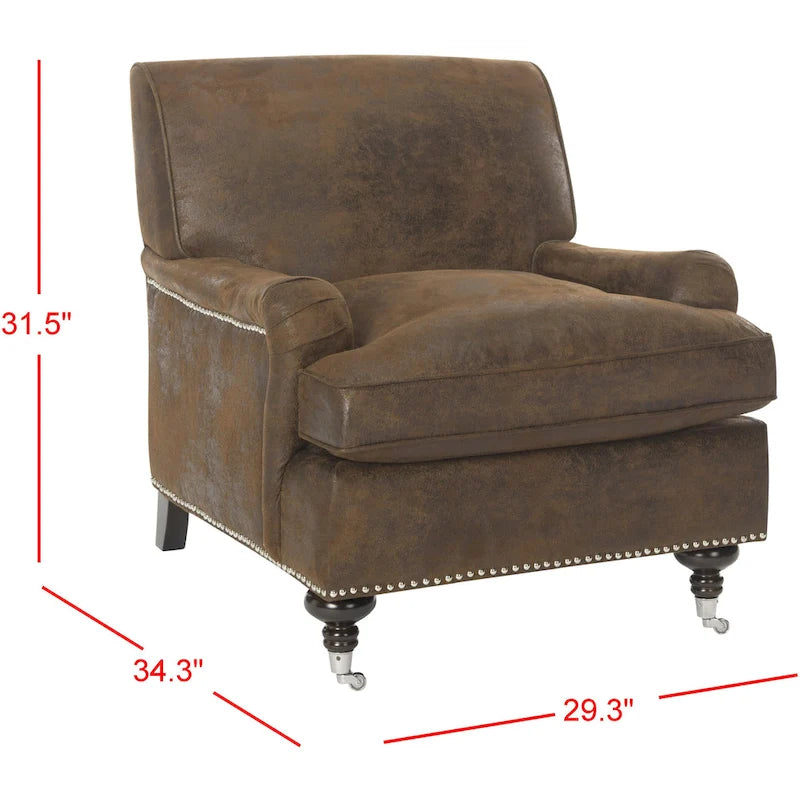 Transitional Club Chair with Nailhead Trim - 29W x 34D x 31.5H - Espresso Legs with Casters