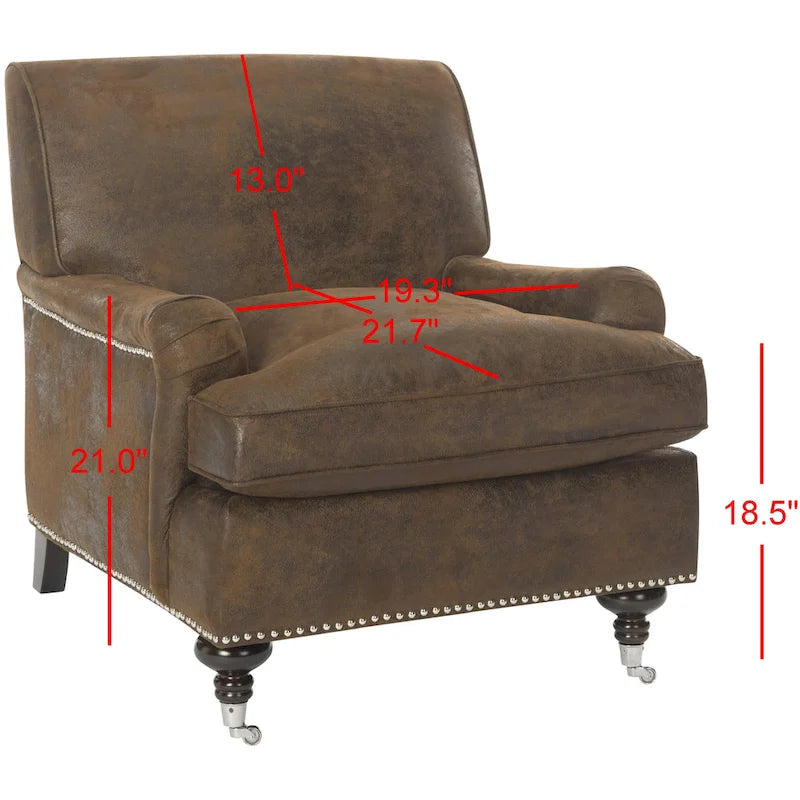 Transitional Club Chair with Nailhead Trim - 29W x 34D x 31.5H - Espresso Legs with Casters