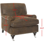 Transitional Club Chair with Nailhead Trim - 29W x 34D x 31.5H - Espresso Legs with Casters