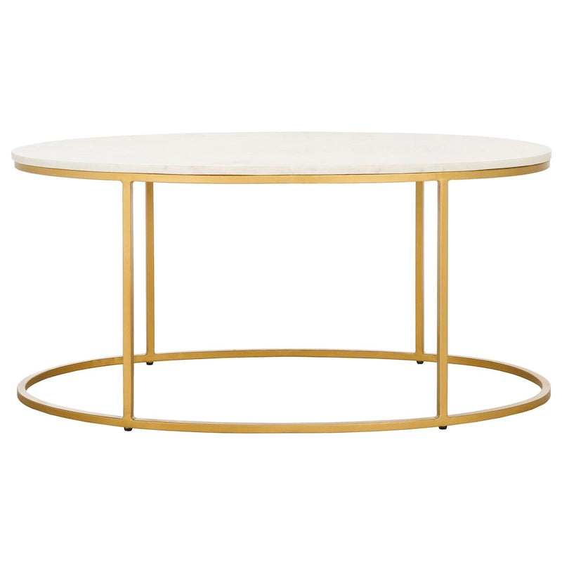Florine Marble Coffee Table Art Deco Gold Frame 39x21x18.3 Inch Fully Assembled White Marble Top Modern Living Room Furniture