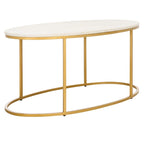 Florine Marble Coffee Table Art Deco Gold Frame 39x21x18.3 Inch Fully Assembled White Marble Top Modern Living Room Furniture