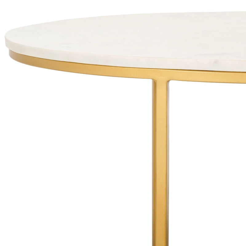 Florine Marble Coffee Table Art Deco Gold Frame 39x21x18.3 Inch Fully Assembled White Marble Top Modern Living Room Furniture