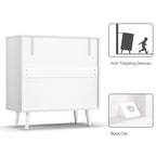 Anmytek Mid-Century Modern 3-Drawer White Dresser Rattan Chest of Drawers Storage Organizer for Bedroom